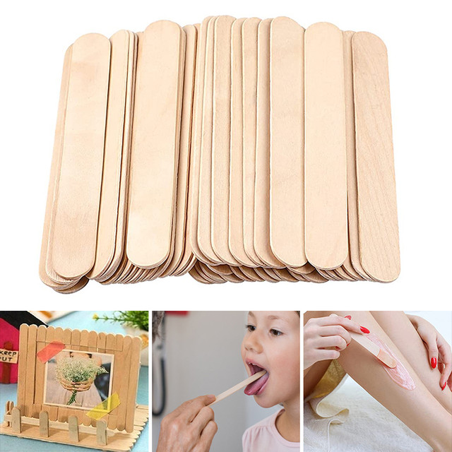 50Pcs Ice Cream Sticks Natural Wooden Sticks Disposable Waxing Stick DIY  Making Handwork Craft Flat Head
